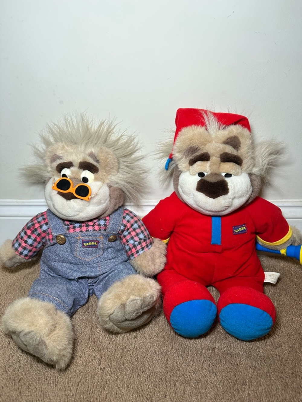 Vintage 1990s Tyco Bubba Plush Dolls Bedtime Overalls Glasses Lot Of 2 Untested